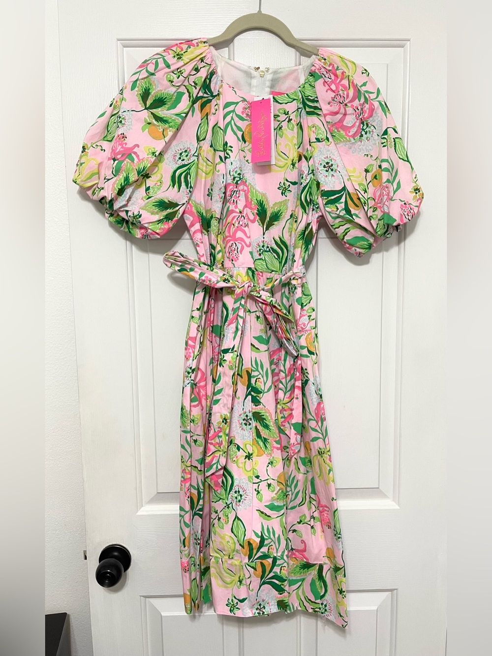 NWT Lilly Pulitzer Pink Floral Print Balloon sleeve A-line mini midi dress 6 - Picture 4 of 11